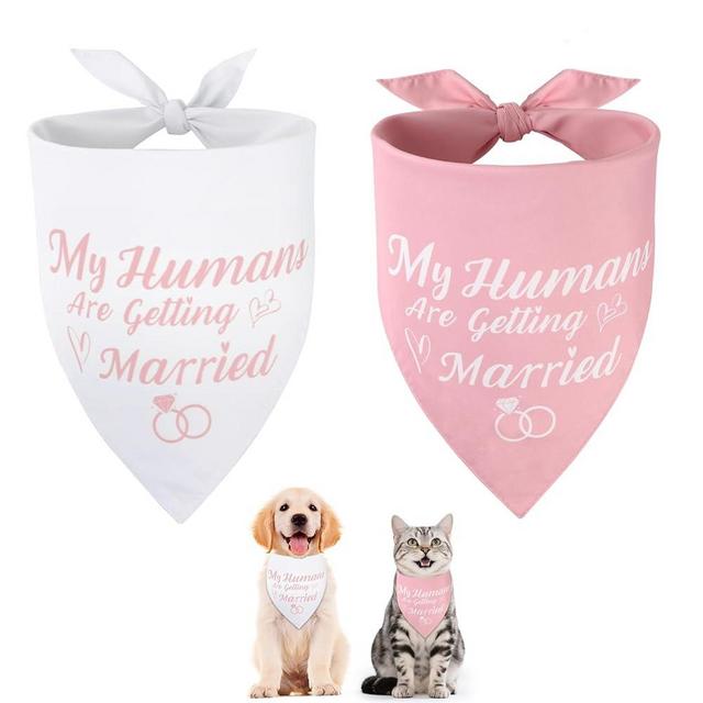 SZEE Bridal Shower Gifts for Bride, 2 Pack My Humans are Getting Married Dog Bandanas, Wedding or Engagement Gift for Couples, Dog Wedding Bandanas, Engagement Party Decorations (Pink & White, S)