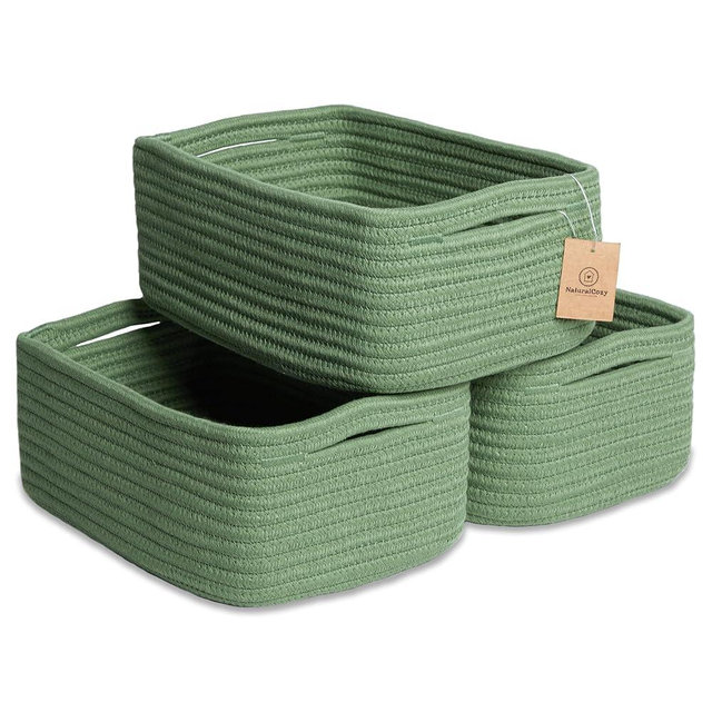 NaturalCozy 11.8"x8"x4.5” Rectangle Storage Baskets for Shelves 3 Pack | Cotton Rope Woven Small Baskets for Organizing | Small Storage Bins for Nursery, Bathroom, Closet, Shelf, Decorative, Gift