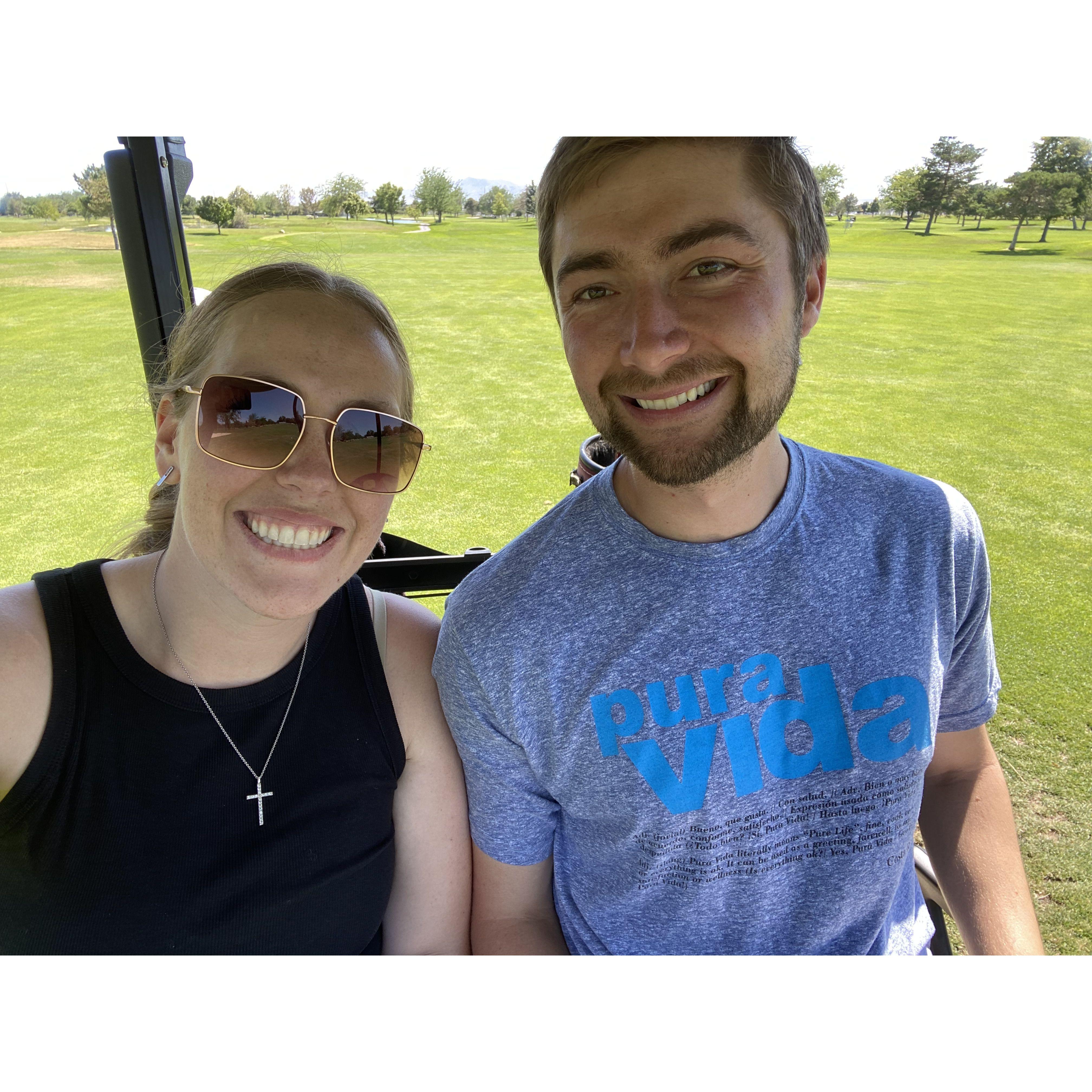 Hot day in July golfing after Lexie's 12 hour night shift!