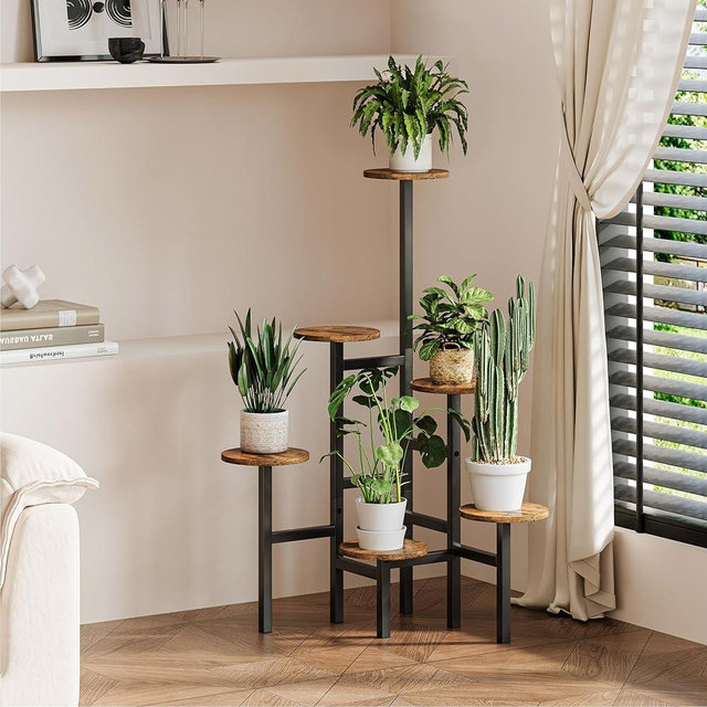 6 Tier Corner Plant Stand Indoor Outdoor, Tall Large Plant Shelf for Multiple Plants, Tiered Flower Pot Holder, Metal Display Plant Shelves for Living Room, Balcony, Patio, Garden(Rustic Brown)GPS514R