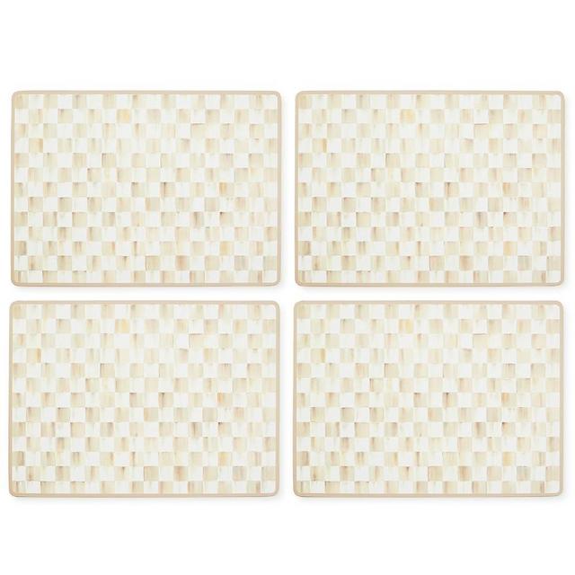 MACKENZIE-CHILDS Cork-Back Placemats, Hard-Finish Washable Table Mats, Set of 4, Brown-and-White Mocha Check