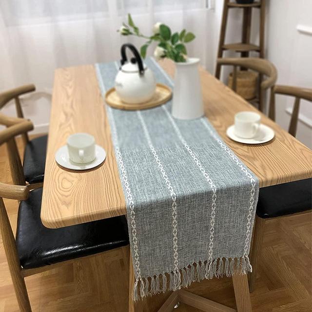 FLPYARD Braided Farmhouse Table Runner Vintage Woven Table Runner Cotton Linen Table Decorations with Tassel for Dining Party Holiday 13 x 70 Inches