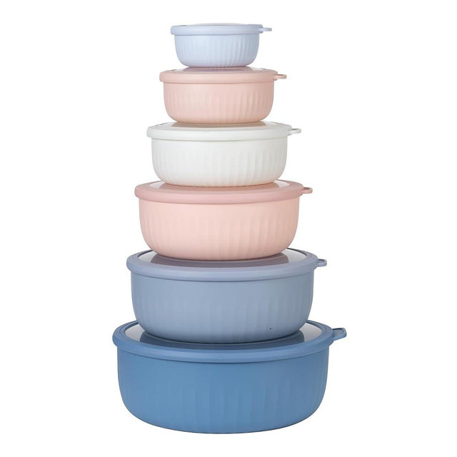 COOK WITH COLOR Prep Bowls with Lids- Wide and Deep Nesting Plastic Small Mixing Bowl Set with Lids, 12 Piece Set - Wide Bowls, Blue/Pink