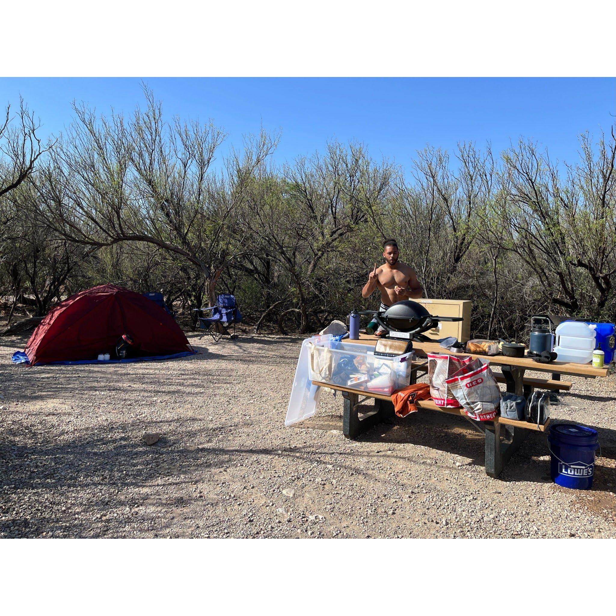 Bradley loves camping! (Haley prefers electricity) This was the first trip to Big Bend, TX. Bradley forgot how to pitch a tent, Haley got hurt hiking, & they survived no cell service for 3 days.