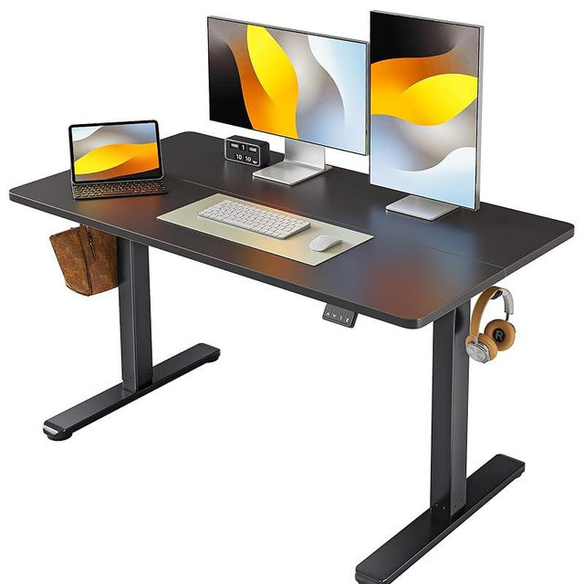 FEZIBO 48 x 24 Inchs Electric Standing Desk, Height Adjustable, Sit Stand Up, Computer Office Desk with Splice Board, Black Frame/Black Top