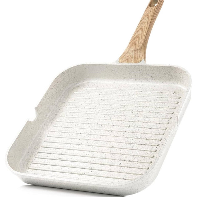 SENSARTE Nonstick Ceramic Grill Pan for Stove Tops, Versatile Square Grilling Pan with Pour Spouts, Durable Grill Skillet for All Stoves(Gas,Electric,Induction) Non Toxic-PTFE,PFAS,PFOA Free, 9.5Inch