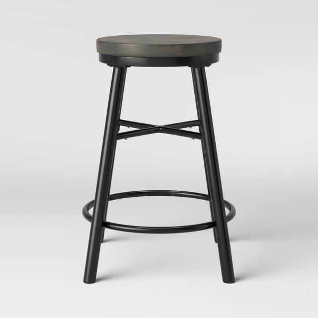 Metal & Wood Seat Counter Stool Black - Room Essentials™