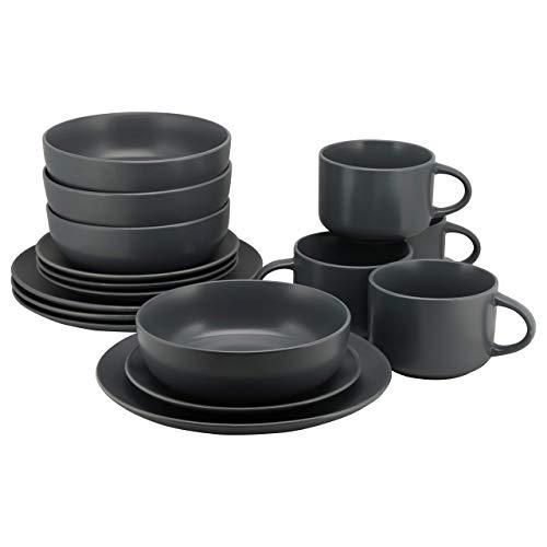 10 Strawberry Street WM-16-CHAR Wazee Matte 16 Pc, Charcoal Gray Coupe Dinnerware Set
