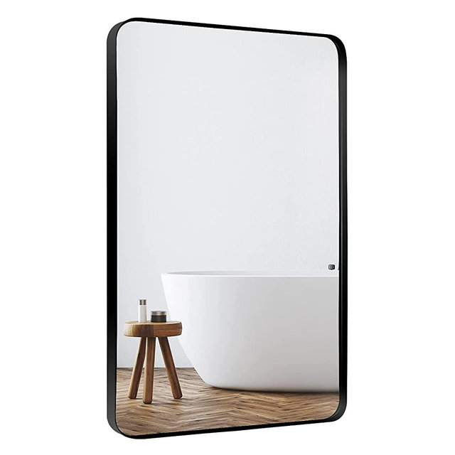 LOAAO Black Metal Framed Bathroom Mirror for Wall, 22X30 Inch Rounded Rectangle Mirror, Matte Black Bathroom Vanity Mirror Farmhouse, Anti-Rust, Tempered Glass, Hangs Horizontally or Vertically