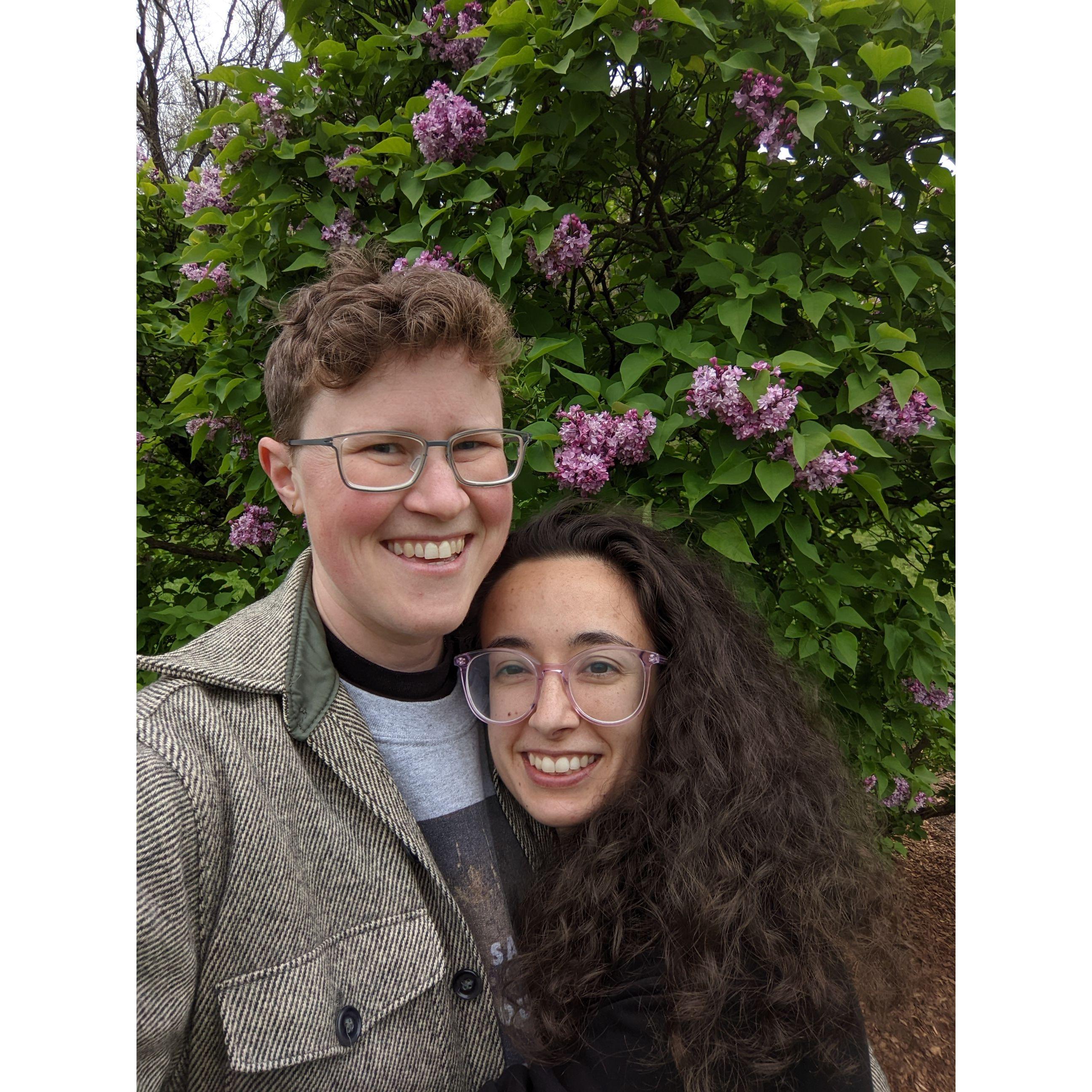 Visiting the lilacs in the Arboretum, spring 2022. When Katie was living in JP (the *other* queer neighborhood in the Boston area), we spent many walks smelling the flowers and watching the birds!