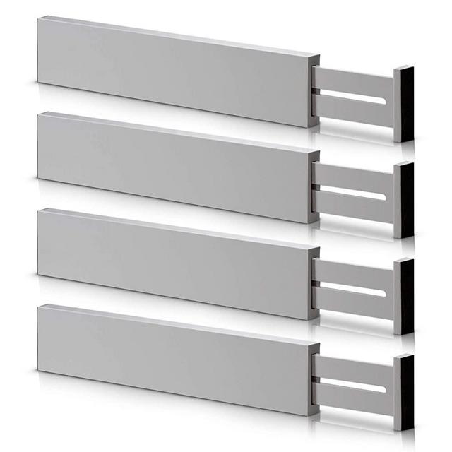 Bamboo Adjustable Drawer Dividers Organizers - Large Expandable Utensil Organizer Separators for Kitchen, Dresser, Bedroom, Baby Drawer, Bathroom & Office, Set of 4 (2.6 Tall, 17.5-22 Inch, Gray)