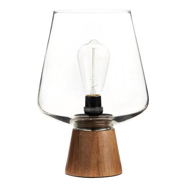 Walnut Wood and Glass Cloche Ryan Table Lamp
