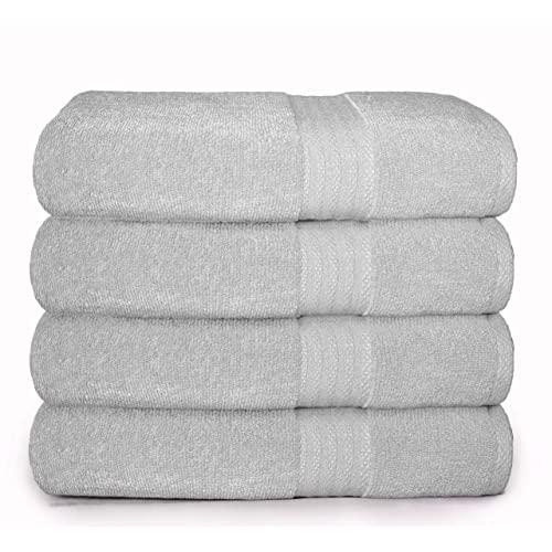 GLAMBURG Premium Cotton 4 Pack Bath Towel Set - 100% Pure Cotton - 4 Bath Towels 27x54 - Ideal for Everyday use - Ultra Soft & Highly Absorbent - Light Grey