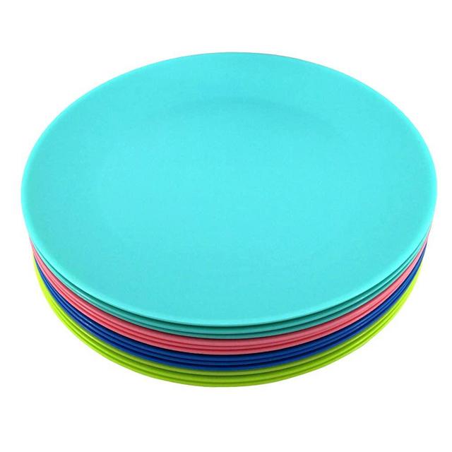 Plastic Plates Reusable BPA-free Dishwasher and Microwave Safe Colorful Set of 12 for Parties Wedding Indoor or Outdoor Use