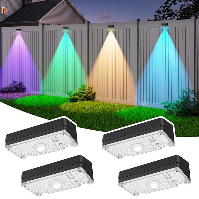 ZCXLIGHT Solar Fence Lights,Fence Lights Solar Powered Waterproof IP65 Multicolor Led 12 Fixed Colors ＆RGB Color Changing for Pool, Deck, Patio, Porch, Stairs, Holiday(4)