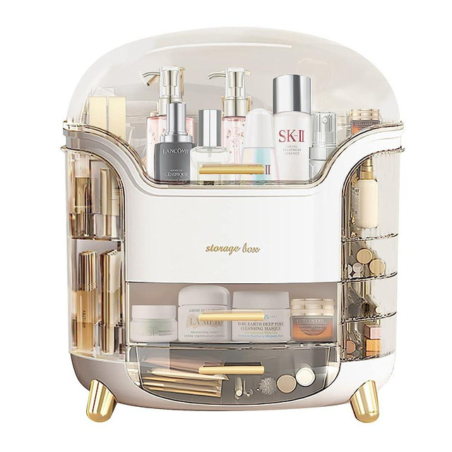 LZDMY Makeup Organizer and Storage, Cosmetics Organizer Box for Countertop with Lid & Drawers, Cosmetics Skincare Organizers Box with Waterproof & Dustproof Cover for Bedroom, Bathroom