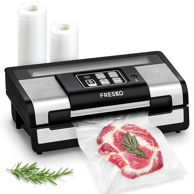 FRESKO Smart Vacuum Sealer Pro, Full Automatic Food Sealer Machine with Auto Dry/Moist Detection, Roll Bag and Built-in Cutter, Powerful Seal a Meal Sealer Machine for Food Stoarge and Saver