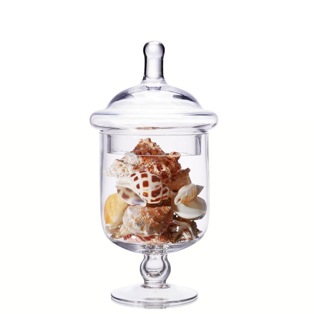 Small Glass Apothecary Jars with Lid, Clear Candy Jar with Lid, Cute Small Decorative Glass Jars for Wedding, Display and Home Decor, Glass Canisters (Height: 9", Diameter: 5")