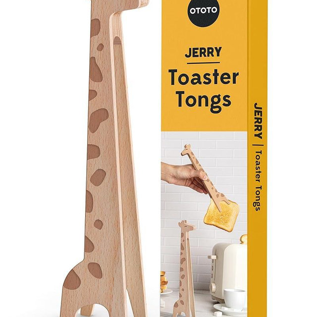 NEW OTOTO Jerry the Giraffe Toaster Tongs - Multipurpose Wooden Tongs for Cooking, Serving Food, Kitchen Gifts, Fun Gifts, Cute Kitchen Accessories, Fun Gadgets
