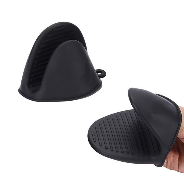 Silicone Oven Mitts and Pot Holders, Heat Resistant Hot Pads Sets, Gloves Small Rubber Mittens, Finger Protector for Kitchen Baking Cooking Hotpot Pinch Grips Bowls Etc.,(2 PCS Black)