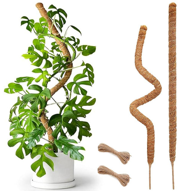 2 Pack 25" Moss Pole, Bendable Moss Pole for Plants Monstera, Moss Poles for Climbing Plants Indoor, Handmade Coco Coir Plant Pole Sticks Support Stakes for Potted Plants