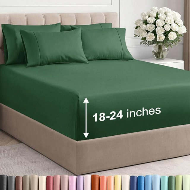 Extra Deep Full Sheet Set - 6 Piece Breathable and Cooling Sheets - Hotel Luxury Bed Sheets Set - Easy Fit - Soft, Wrinkle Free and Comfy Sheets Set - Emerald Green Sheet Set with Extra Deep Pockets