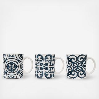 Decorative Stoneware 3-Piece Mug Set
