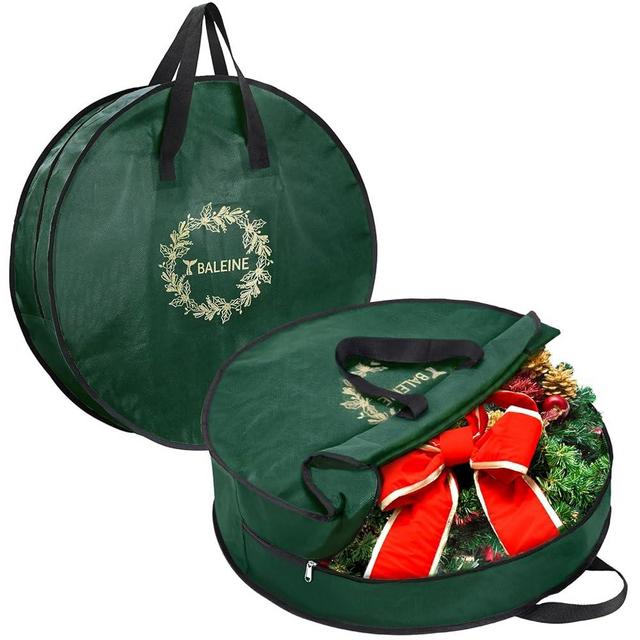 BALEINE 2 Pack Wreath Storage Container, Christmas Wreath Storage Bag with Reinforced Handle for Holiday Xmas (Green, 30"X8")