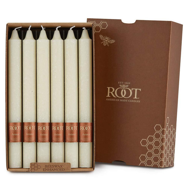 Root Candles 12-Count Unscented Dinner Candles Dripless Beeswax Enhanced Timberline™ Arista™ Boxed Candle Set, 9-Inch, Ivory