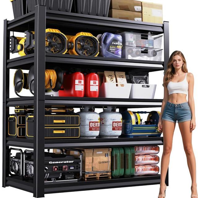 72''H/46''W Garage Shelving Heavy Duty 5-Tier Adjustable Storage Shelves Unit,3000 LBS Metal Utility Rack Shelf for Industries, Warehouses, Basement,Black (72'H x 46''W x 20''D)