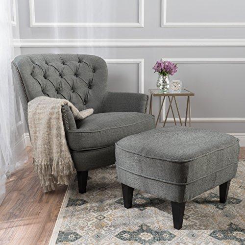 Christopher Knight Home Alfred Fabric Club Chair, Grey With Ottoman