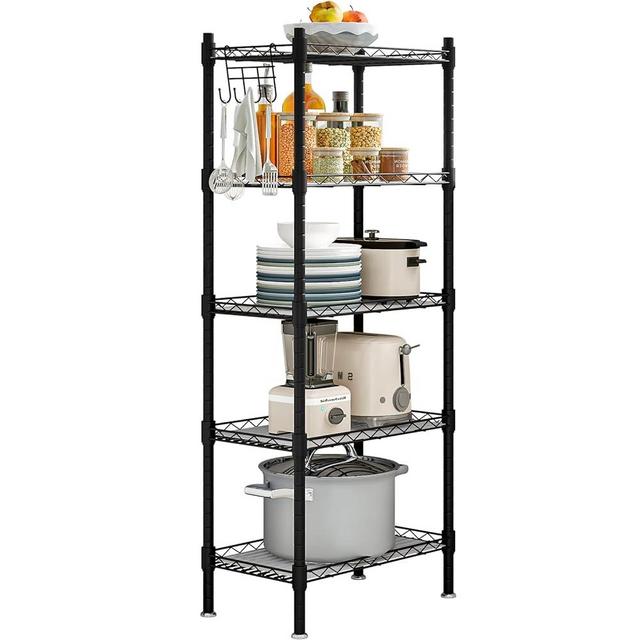 SORCEDAS Shelf 5 Wier Metal Storage Rack Shelving Unit Organizer for Kitchen Laundry Garage Bathroom Pantry Closet Office(16.54" Wx11.81 Dx50 H,Black)