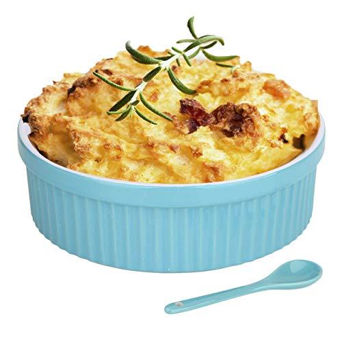 1 Quart Large Souffle Dish – 32 Oz Large Ceramic Round Ramekins for Baking Soufflé Dishes, Bakeware for Pasta, Pot Pie, Deserts, Gratin Dishes, Puff Pastry, Burnt Custard, Mac and Cheese, (AQUA)
