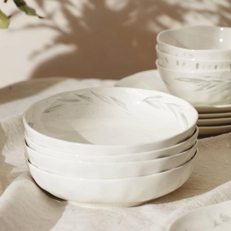 Lenox Oyster Bay – Set Di 4 Tazze In Porcellana Bianca Con Dettagli Grigi, Lavabili In Lavastoviglie - 2