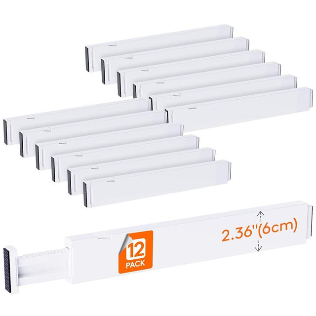 Lifewit 12 Pack Kitchen Drawer Dividers 2.36" High, 16"-22" Adjustable Drawer Organizer for Utensils/Clothes/Makeup, Plastic Expandable Separators in Dresser/Bedroom/Bathroom/Office Storage
