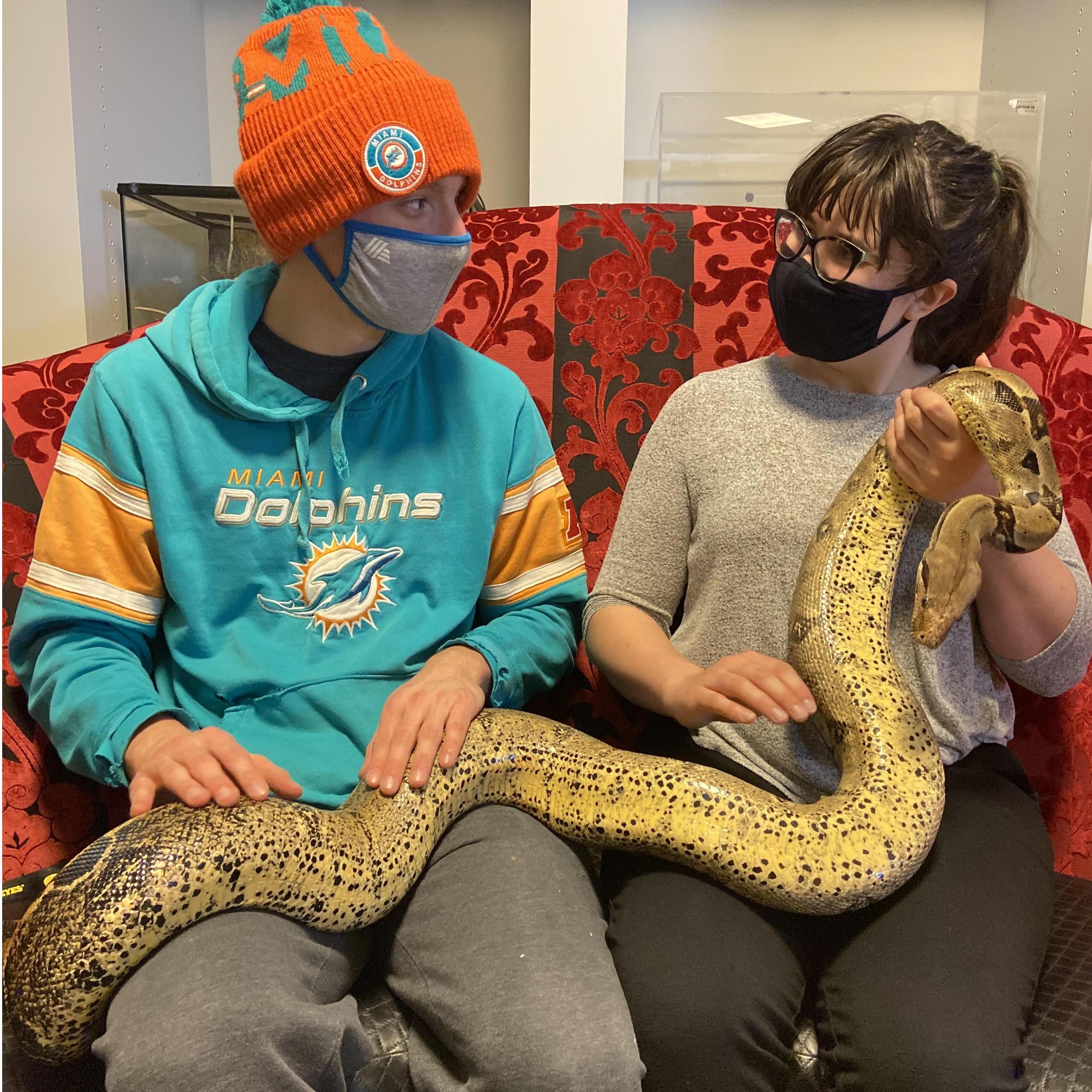 Proof of love... Jake has a huge fear of snakes, but Micayla loves them!