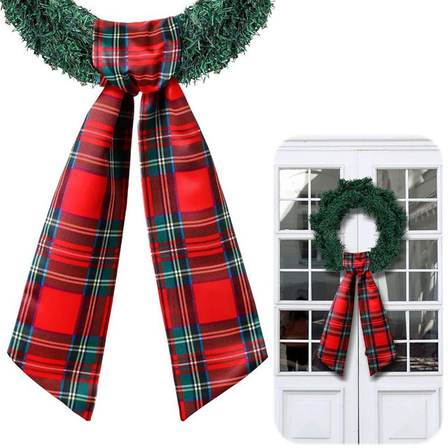 VitalCozy Wreath Sash for Front Door Wreath Satin Sash for Embroidery Monogram Garland Ribbon Accessories Xmas Party Yard Doorway Indoor Outdoor Wall(Christmas)