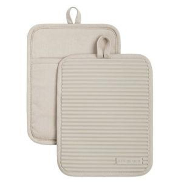 KitchenAid Ribbed Soft Silicone Pot Holder 2-Pack Set, Milkshake Tan, 7"x9"