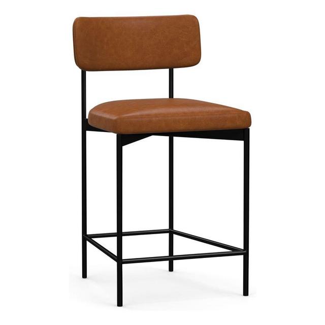 Maison Leather Counter Height Bar Stool, Antique Bronze Leg, Statesville Caramel