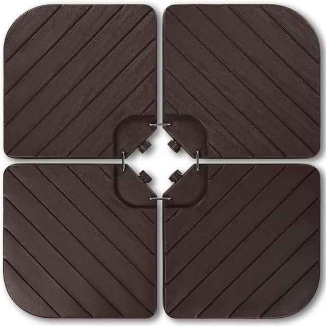 Best Choice Products 4-Piece Cantilever Offset Patio Umbrella Base Weight Set, Heavy-Duty Fillable Stand Plates for Water or Sand, Easy-Fill Spouts, Wood Grain Finish - Brown