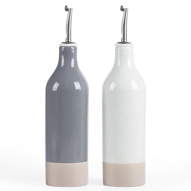 famiware Milkyway Ceramic Olive Oil Dispenser Bottle, Olive Oil and Vinegar Dispenser Bottle Set of 2 with Stainless Steel Pourers, Suitable for Storage Oil, Vinegar, Liquids, White and Dark Gray