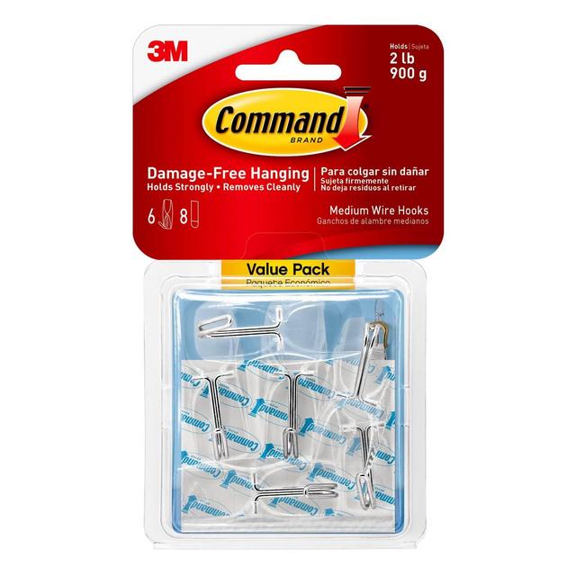 Command Medium Sized Wire Toggle Hooks Value Pack (6 Hooks 8 Strips)White