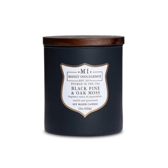 Manly Indulgence Fragrance: Black Pine & Oak Moss Scented Jar Candle, 15 oz, White