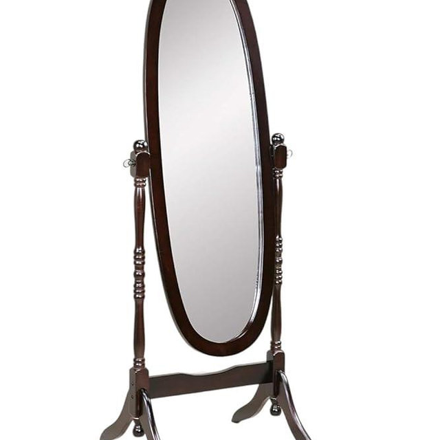 Liveasy Furniture Full Length Mirror with Stand, Vintage Wood Cheval Mirror, Adjustable Freestanding Floor Mirror (Espresso)