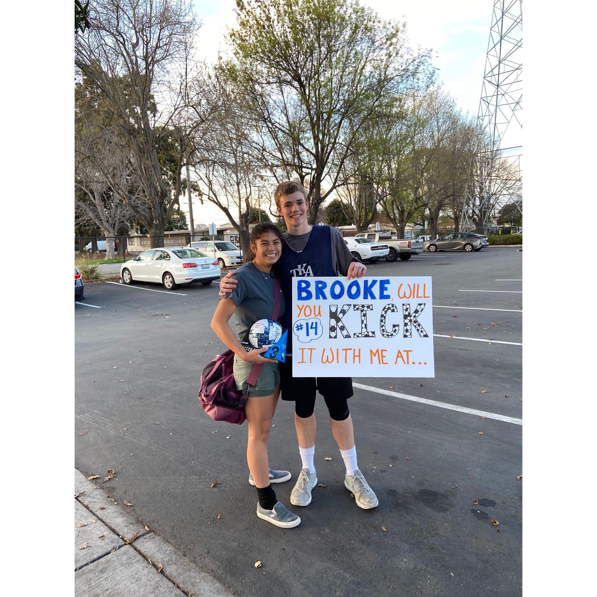The winter formal asking - post sweaty soccer/basketball practices

Brooke and Jeffrey's first photo together