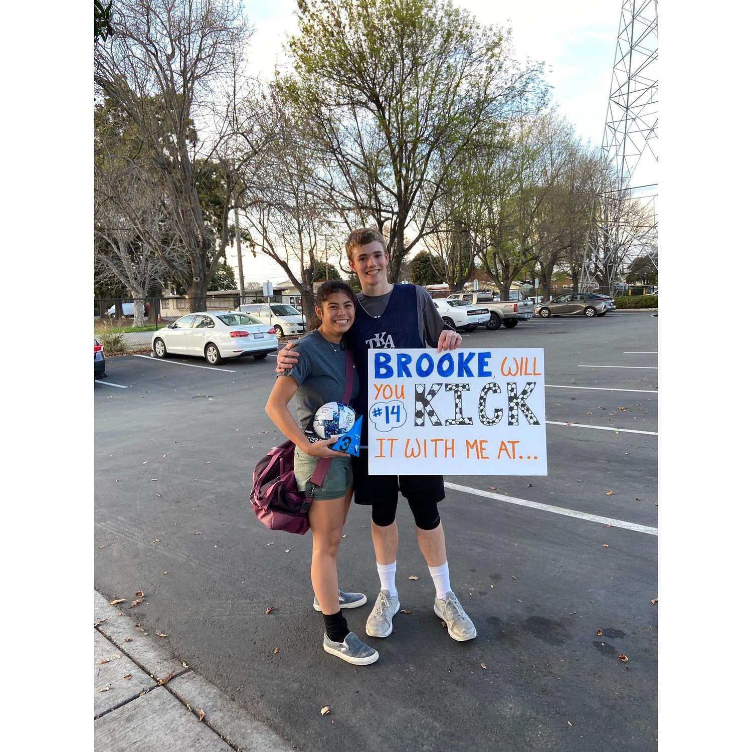 The winter formal asking - post sweaty soccer/basketball practices

Brooke and Jeffrey's first photo together