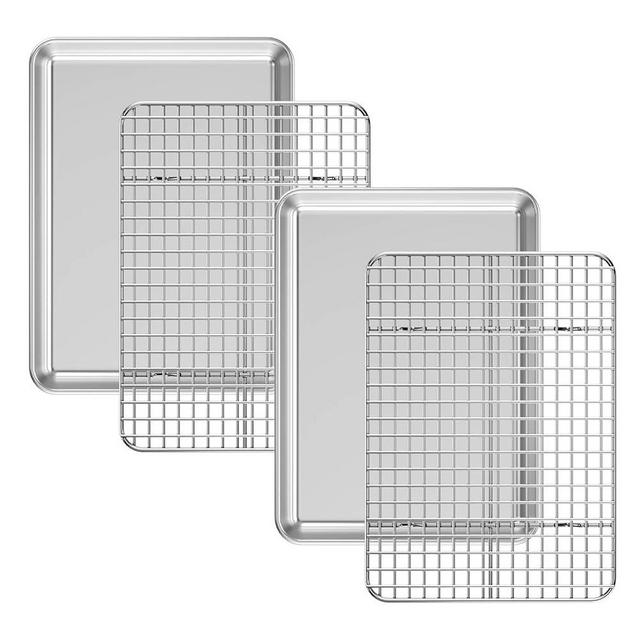 Baking Sheet with Cooling Rack Set [2 Sheets + 2 Racks], Deedro Stainless Steel Cookie Half Sheets Baking Pan Oven Tray with Rack, 12 x 10 x 1 Inch, Heavy Duty, Non-toxic, Dishwasher Safe