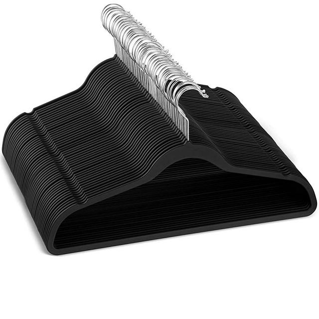 Rubber Coated Plastic Hangers, 50pk Non Slip Plastic Coat Hangers, Strong & Durable, Ultra Slim Space Saving, 360° Swivel Hook, Anti Slip Rubber Hanger, Rubberized Hanger, Shed-Free/Non Velvet Hangers