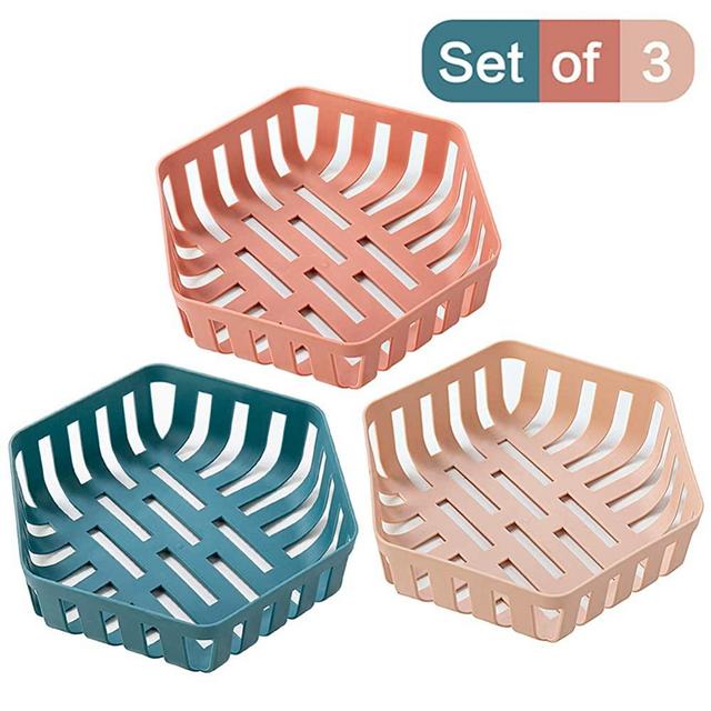 Fruit Basket Set - Kitchen Fruit Bowl Set Vegetable Holder Decorative Stand for Bread, Snacks, Households Items Storage, Pink, Dark Blue and Brick Red