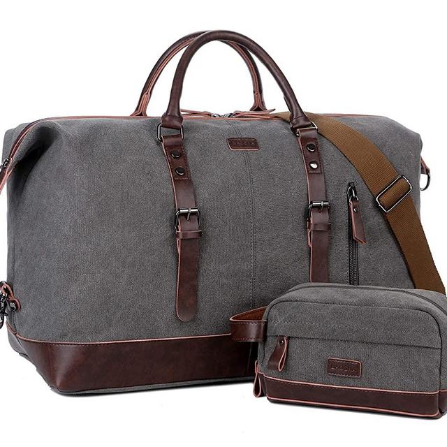 BAOSHA Canvas PU Leather Travel Tote Duffel Bag Carry on Bag Weekender Overnight Bag